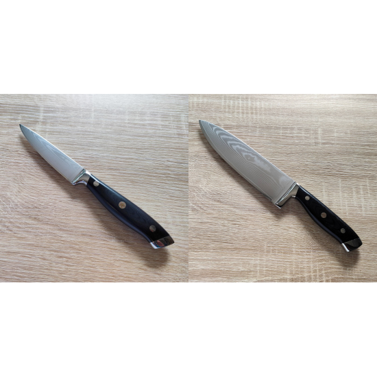 AKCE 1+1 Nůž na ovoce a zeleninu Seburo WEST Damascus 90mm + Šéfkuchařský nůž Seburo WEST Damascus 220mm