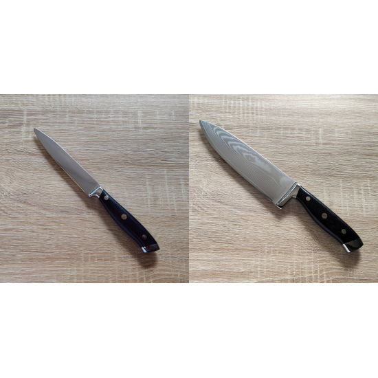 AKCE 1+1 Kuchyňský univerzální nůž Seburo WEST Damascus 130mm + Šéfkuchařský nůž Seburo WEST Damascus 220mm