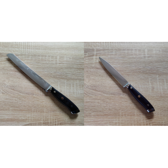 AKCE 1+1 Nůž na pečivo Seburo WEST Damascus 200mm + Kuchyňský univerzální nůž Seburo WEST Damascus 130mm